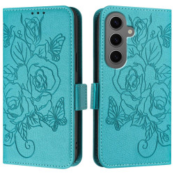 For Samsung Galaxy S24+ 5G Embossed Rose RFID Anti-theft Leather Phone Case(Light Blue)