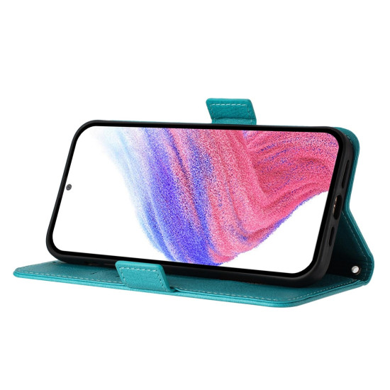For Samsung Galaxy S24+ 5G Embossed Rose RFID Anti-theft Leather Phone Case(Light Blue)