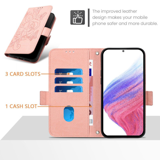 For Samsung Galaxy S24+ 5G Embossed Rose RFID Anti-theft Leather Phone Case(Pink)