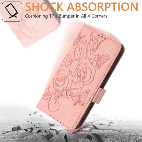 For Samsung Galaxy S24+ 5G Embossed Rose RFID Anti-theft Leather Phone Case(Pink)