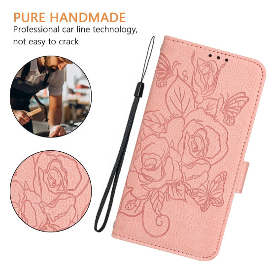 For Samsung Galaxy S24+ 5G Embossed Rose RFID Anti-theft Leather Phone Case(Pink)