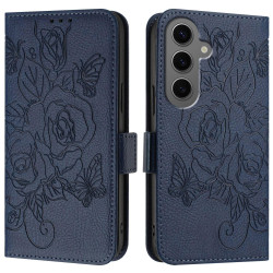 For Samsung Galaxy S24+ 5G Embossed Rose RFID Anti-theft Leather Phone Case(Dark Blue)