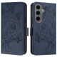 For Samsung Galaxy S24+ 5G Embossed Rose RFID Anti-theft Leather Phone Case(Dark Blue)