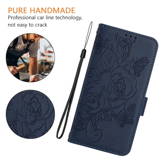 For Samsung Galaxy S24+ 5G Embossed Rose RFID Anti-theft Leather Phone Case(Dark Blue)