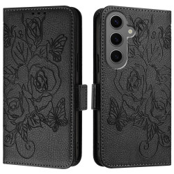 For Samsung Galaxy S24+ 5G Embossed Rose RFID Anti-theft Leather Phone Case(Black)
