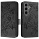 For Samsung Galaxy S24+ 5G Embossed Rose RFID Anti-theft Leather Phone Case(Black)