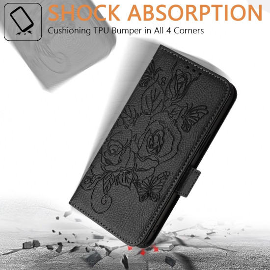 For Samsung Galaxy S24+ 5G Embossed Rose RFID Anti-theft Leather Phone Case(Black)