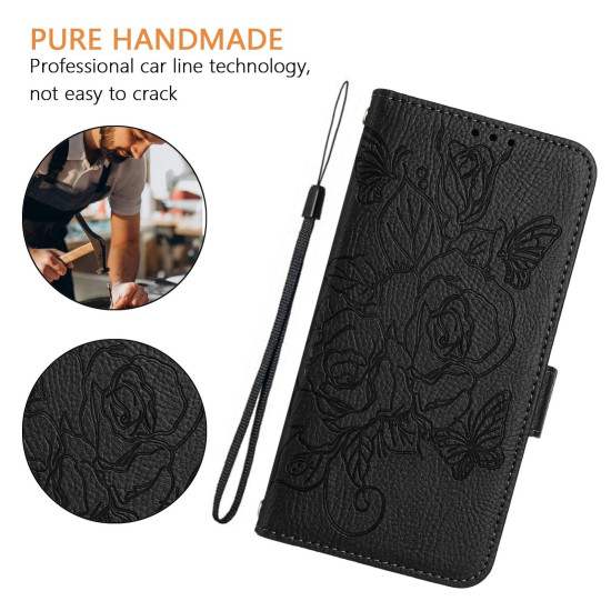 For Samsung Galaxy S24+ 5G Embossed Rose RFID Anti-theft Leather Phone Case(Black)