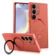 For Samsung Galaxy S24+ 5G MagSafe Rotation Holder PC + Leather Phone Case(Orange)