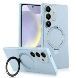 For Samsung Galaxy S24+ 5G MagSafe Rotation Holder PC + Leather Phone Case(Green)