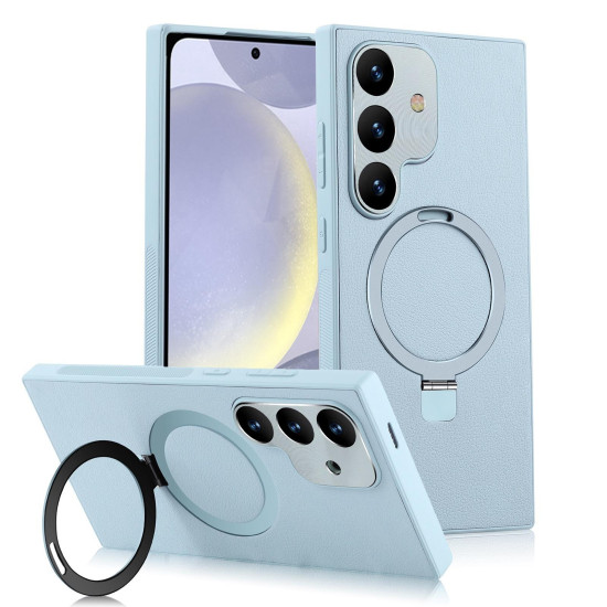 For Samsung Galaxy S24+ 5G MagSafe Rotation Holder PC + Leather Phone Case(Green)