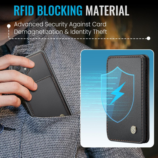 For Samsung Galaxy S24+ 5G JEEHOOD J05 Business Magnetic Style RFID Leather Phone Case(Black)