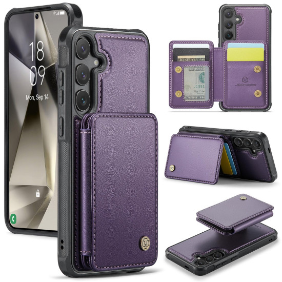 For Samsung Galaxy S24+ 5G JEEHOOD J05 Business Magnetic Style RFID Leather Phone Case(Purple)
