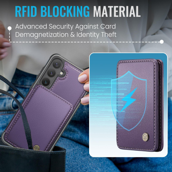 For Samsung Galaxy S24+ 5G JEEHOOD J05 Business Magnetic Style RFID Leather Phone Case(Purple)