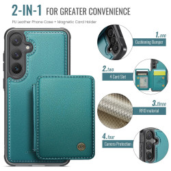 For Samsung Galaxy S24+ 5G JEEHOOD J05 Business Magnetic Style RFID Leather Phone Case(Blue Green)
