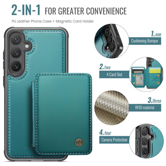For Samsung Galaxy S24+ 5G JEEHOOD J05 Business Magnetic Style RFID Leather Phone Case(Blue Green)