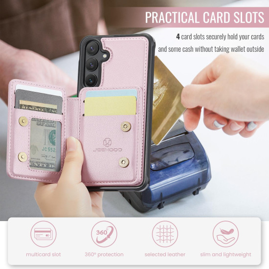 For Samsung Galaxy S24+ 5G JEEHOOD J05 Business Magnetic Style RFID Leather Phone Case(Pink)