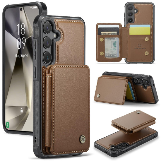For Samsung Galaxy S24+ 5G JEEHOOD J05 Business Magnetic Style RFID Leather Phone Case(Brown)