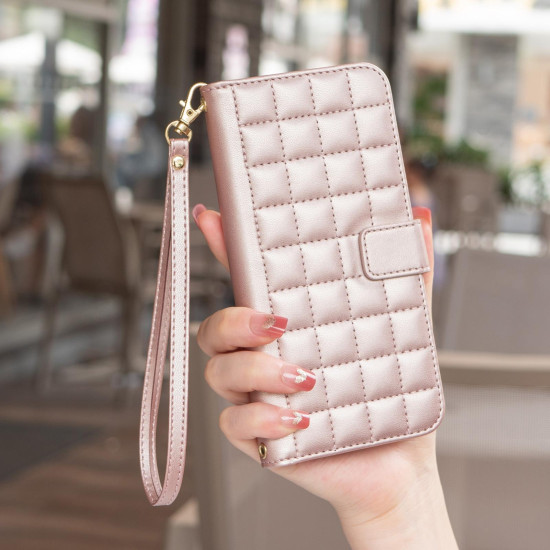 For Samsung Galaxy S24+ 5G Square Texture Leather Phone Case(Rose Gold)