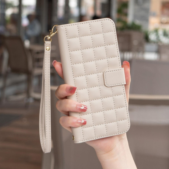 For Samsung Galaxy S24+ 5G Square Texture Leather Phone Case(Beige)