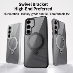 For Samsung Galaxy S24+ 5G Transparent MagSafe Magnetic Rotating Ring Holder Phone Case(White)