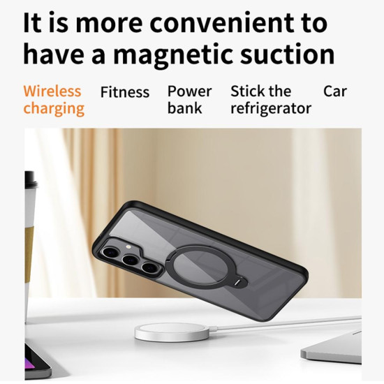 For Samsung Galaxy S24+ 5G Transparent MagSafe Magnetic Rotating Ring Holder Phone Case(White)