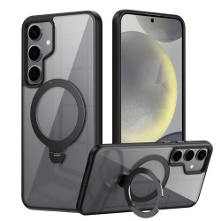 For Samsung Galaxy S24+ 5G Transparent MagSafe Magnetic Rotating Ring Holder Phone Case(Black)