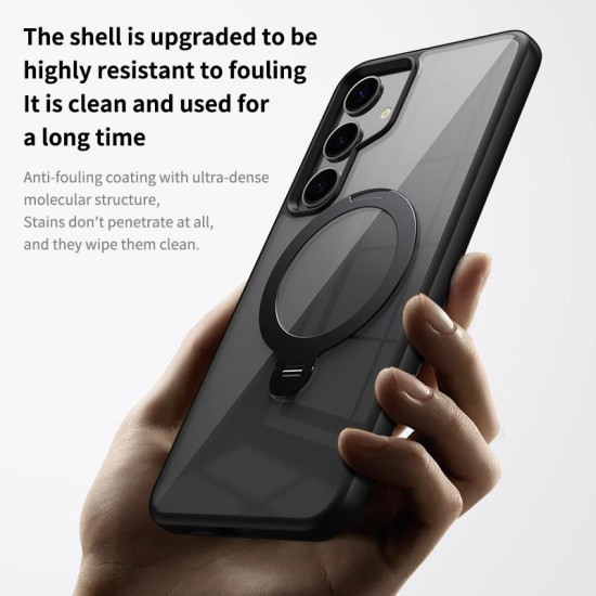 For Samsung Galaxy S24+ 5G Transparent MagSafe Magnetic Rotating Ring Holder Phone Case(Black)