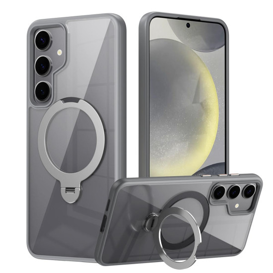 For Samsung Galaxy S24+ 5G Transparent MagSafe Magnetic Rotating Ring Holder Phone Case(Grey)
