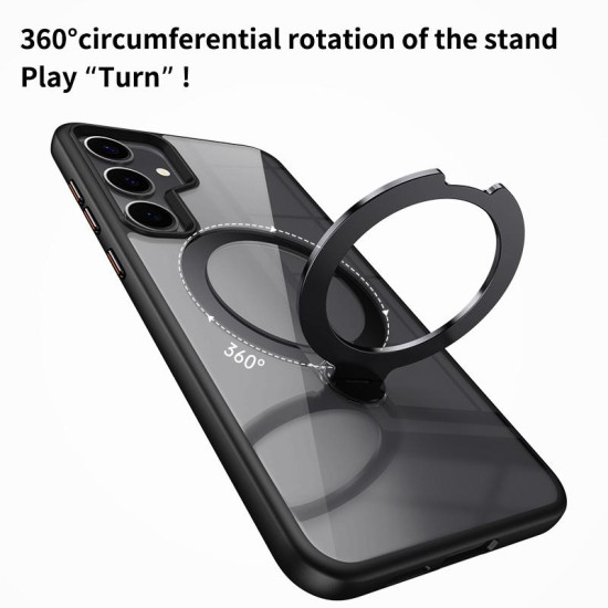 For Samsung Galaxy S24+ 5G Transparent MagSafe Magnetic Rotating Ring Holder Phone Case(Grey)
