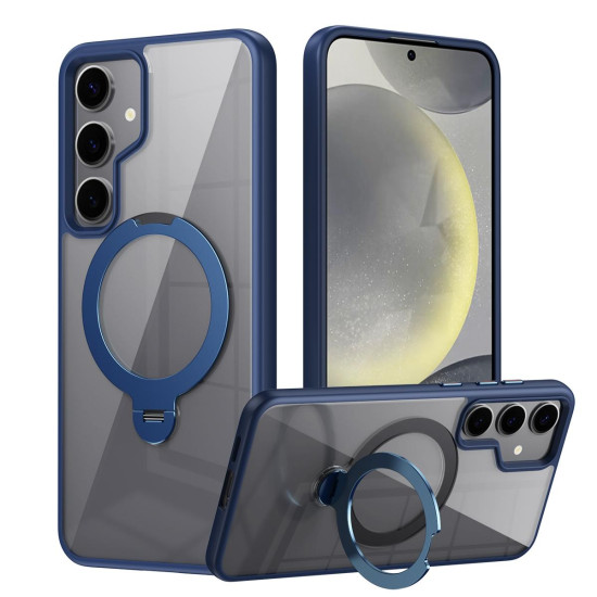 For Samsung Galaxy S24+ 5G Transparent MagSafe Magnetic Rotating Ring Holder Phone Case(Blue)