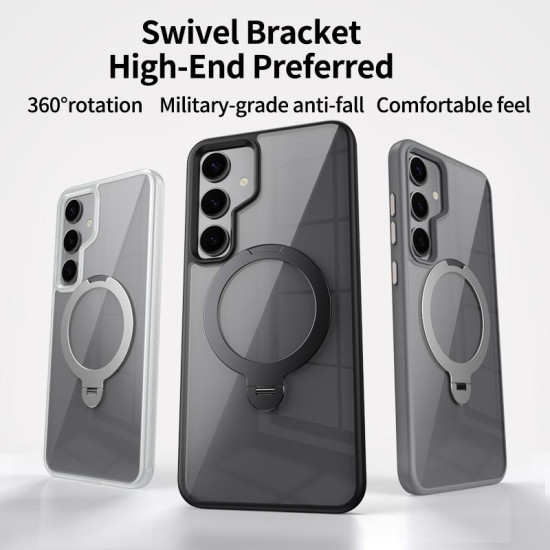 For Samsung Galaxy S24+ 5G Transparent MagSafe Magnetic Rotating Ring Holder Phone Case(Blue)