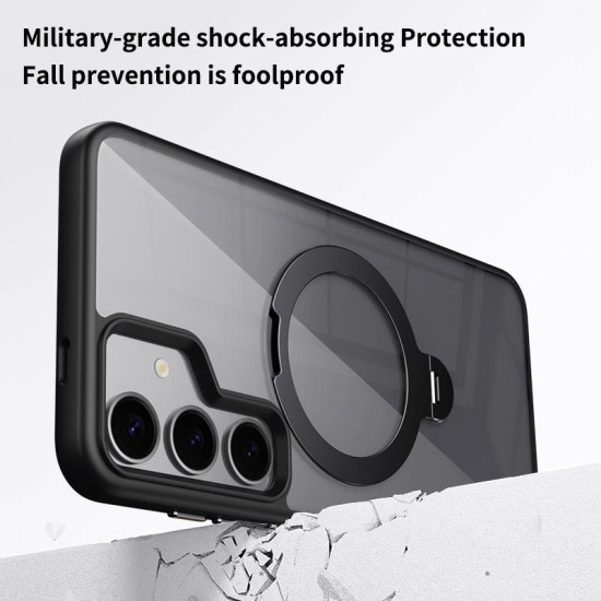 For Samsung Galaxy S24+ 5G Transparent MagSafe Magnetic Rotating Ring Holder Phone Case(Blue)