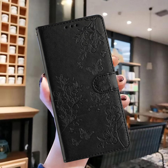 For Samsung Galaxy S24+ 5G Butterflies and Flowers Leather Phone Case(Black)