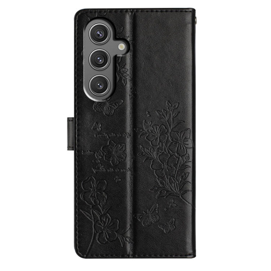 For Samsung Galaxy S24+ 5G Butterflies and Flowers Leather Phone Case(Black)