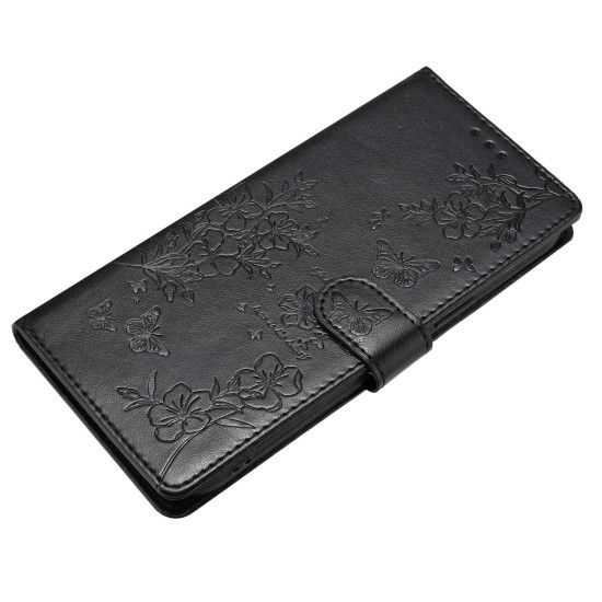 For Samsung Galaxy S24+ 5G Butterflies and Flowers Leather Phone Case(Black)