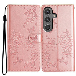 For Samsung Galaxy S24+ 5G Butterflies and Flowers Leather Phone Case(Rose Gold)