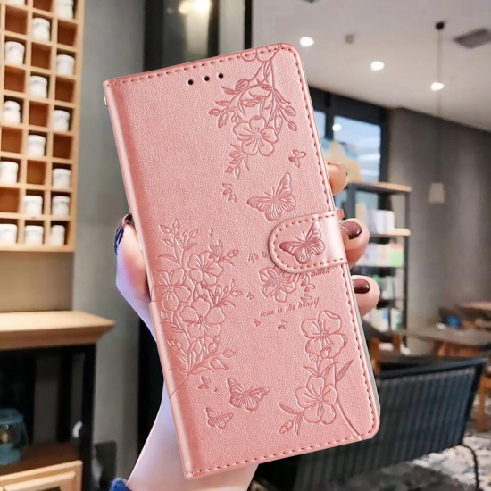 For Samsung Galaxy S24+ 5G Butterflies and Flowers Leather Phone Case(Rose Gold)