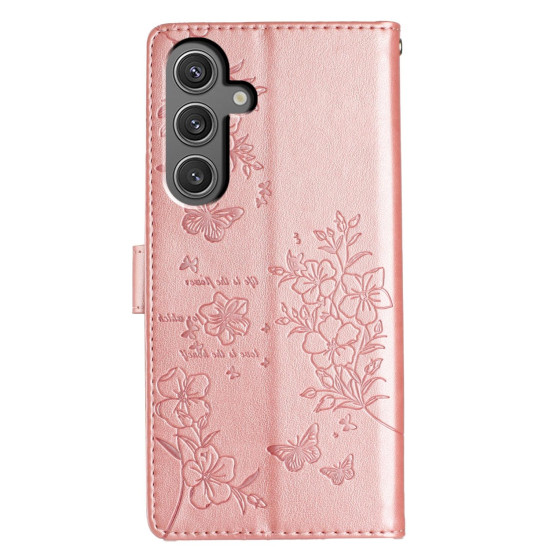 For Samsung Galaxy S24+ 5G Butterflies and Flowers Leather Phone Case(Rose Gold)