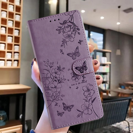 For Samsung Galaxy S24+ 5G Butterflies and Flowers Leather Phone Case(Purple)