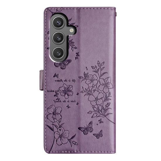 For Samsung Galaxy S24+ 5G Butterflies and Flowers Leather Phone Case(Purple)