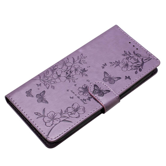 For Samsung Galaxy S24+ 5G Butterflies and Flowers Leather Phone Case(Purple)