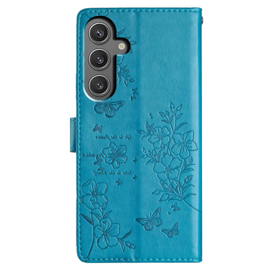 For Samsung Galaxy S24+ 5G Butterflies and Flowers Leather Phone Case(Blue)