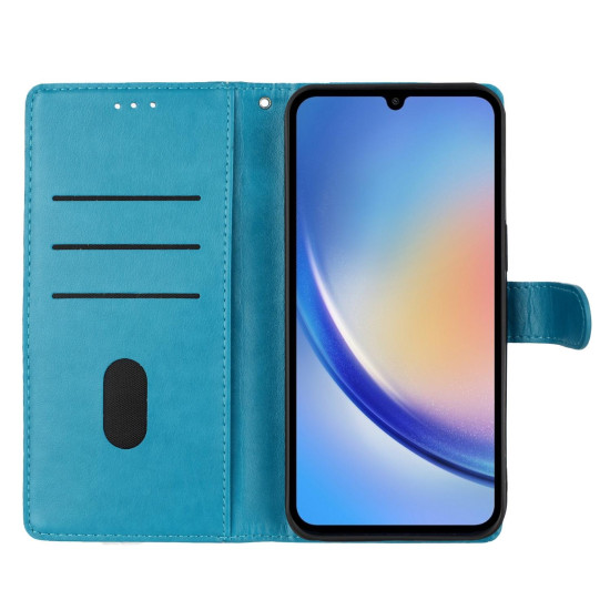 For Samsung Galaxy S24+ 5G Butterflies and Flowers Leather Phone Case(Blue)