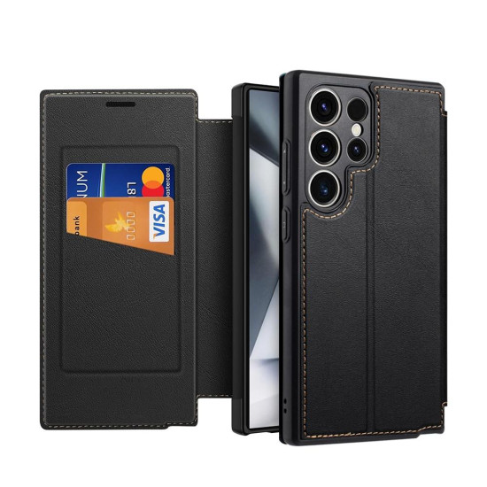 For Samsung Galaxy S24+ 5G Magnetic Armor Series RFID Card Slots Leather Phone Case(Black)