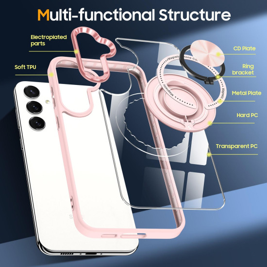 For Samsung Galaxy S24+ 5G Magnetic Rotating Ring Holder Phone Case(Pink)