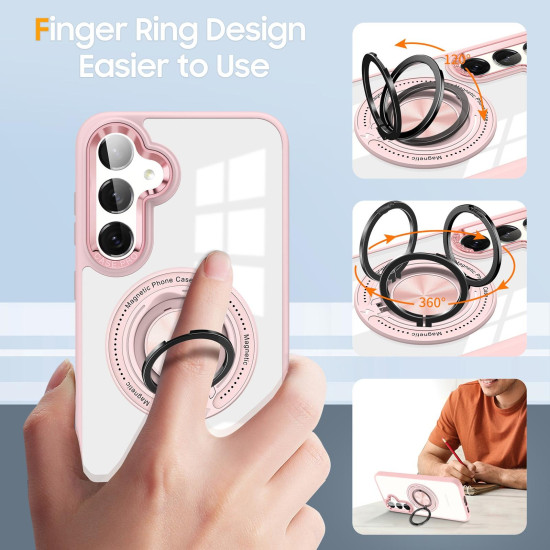 For Samsung Galaxy S24+ 5G Magnetic Rotating Ring Holder Phone Case(Pink)