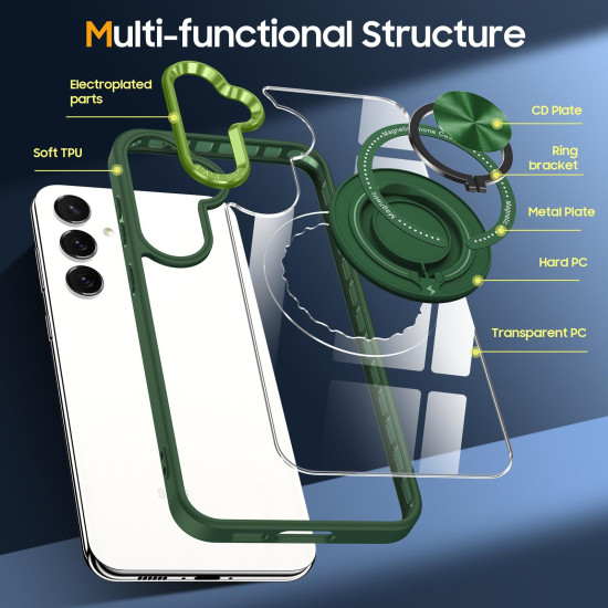 For Samsung Galaxy S24+ 5G Magnetic Rotating Ring Holder Phone Case(Dark Green)