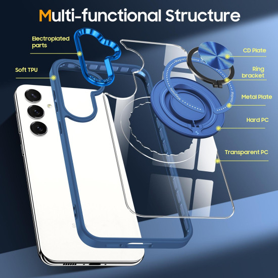 For Samsung Galaxy S24+ 5G Magnetic Rotating Ring Holder Phone Case(Dark Blue)