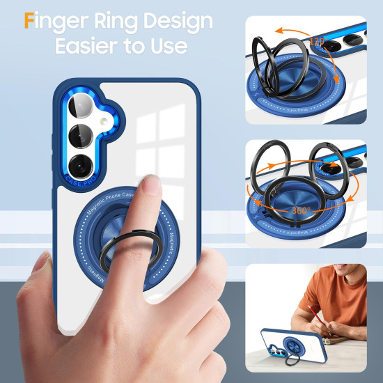 For Samsung Galaxy S24+ 5G Magnetic Rotating Ring Holder Phone Case(Dark Blue)